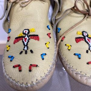Beaded CROW handmade leather Moccasins for Women
